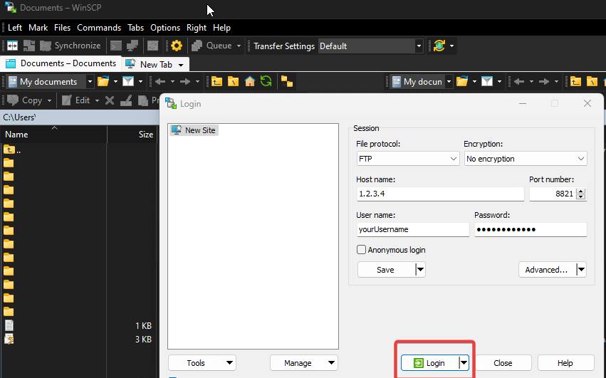 WinSCP Login