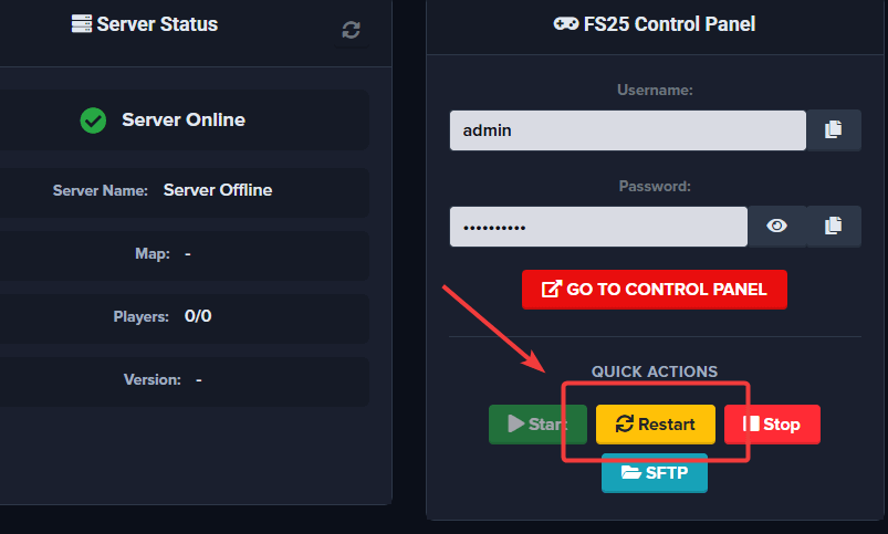 Control Panel Restart Button
